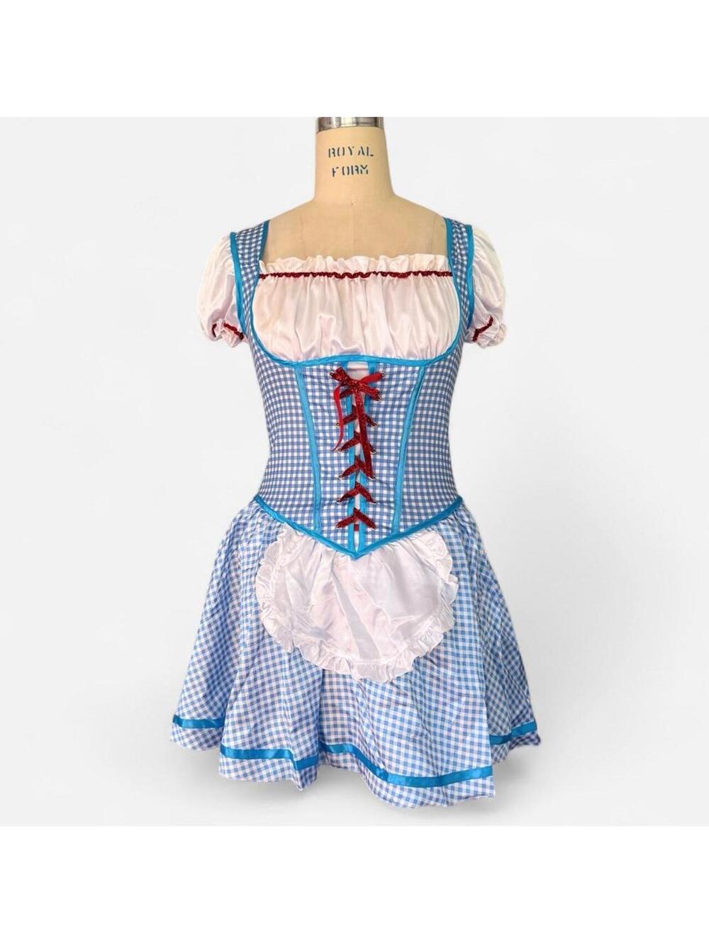 Wizard Of Oz Dorothy Blue Gingham Corset Sexy Halloween Costume Dress Y2K